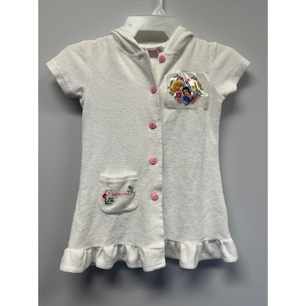 Disney Princess Girls White Terry Hooded Swim Cover-Up Dress Size M 5 Snow White